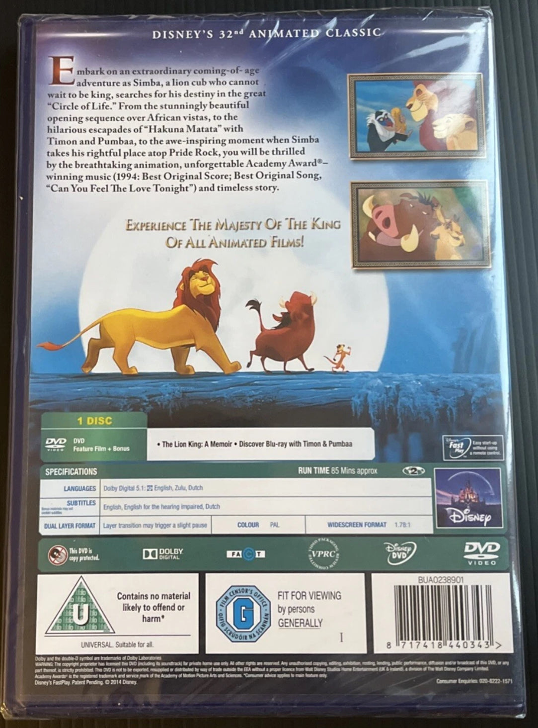 'The Lion King' DVD (R10) Brand New